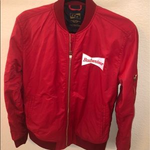 Bright Red Budweiser Bomber with good zippers
